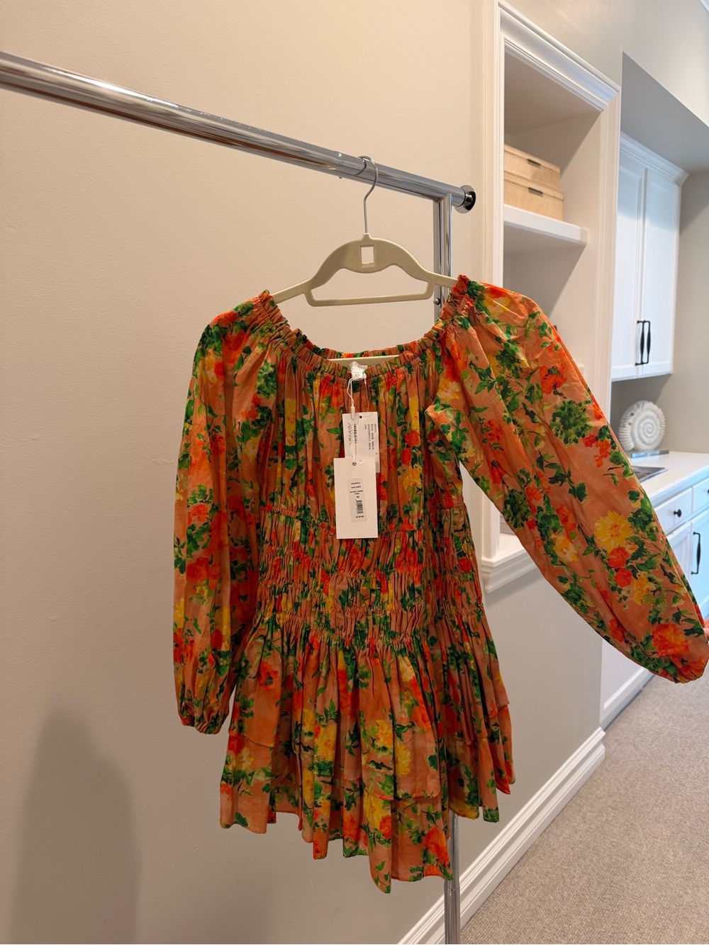 Caroline Constas Orange Floral Mini Dress